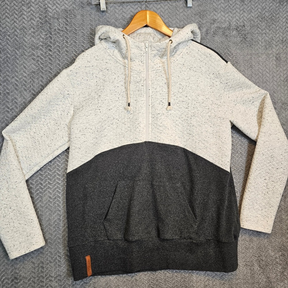Ampersand Avenue Quilted Half Zip‎ Hoodie Colorblock Gray Cream XXXL 3XL 1380
